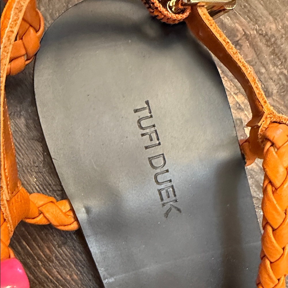 Orange 🍊 Strapy EUC Classic Leather braided TUFI DUEK size 36 or women’s 5.5-6 - Picture 2 of 8